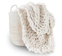 Warm Chunky Knit Blanket Chaud Throw Main tricoté Chunky Throw Blanket pour canapé, épais et Chaud pour l'hiver, Lin, Crochet Couverture,Milk White,100 * 150 cm