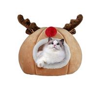 Warm Enclosed Cat Bed | Washable Indoor Cat Cave for Puppies & Kittens | Cozy Semi-Enclosed Dog Tent Bed with Christmas Theme for Ultimate Comfort