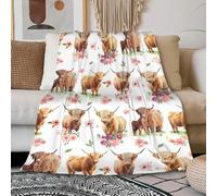Warm Flannel Highland Cow Throw, Soft Couch Bed Blanket, Cute Animal Print Home Decor, Machine Washable,A2,150cm*200cm,60in*78in