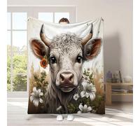 Warm Flannel Highland Cow Throw, Soft Couch Bed Blanket, Cute Animal Print Home Decor, Machine Washable,B5,150cm*200cm,60in*78in