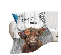 Warm Flannel Highland Cow Throw, Soft Couch Bed Blanket, Cute Animal Print Home Decor, Machine Washable,A5,150cm*200cm,60in*78in