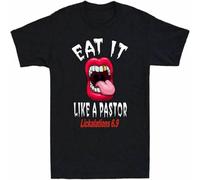 WARM KISS Men's Eat It Like A Pastor Lickalations Funny Lips Graphic Gift Men's T Shirt Black M