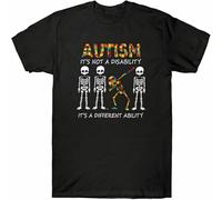 WARM KISS Men's Skeleton Autism It's Not A Disability It's A Different Ability Retro Men T Shirt Black XXL