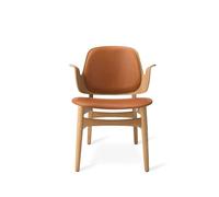 Warm Nordic Chaise lounge Gesture cuir silk 250 cognac. structure en chêne huilé blanc