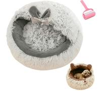 Warm Soft Plush Pet Bed,Cozy Cat Cave Bed with Hooded Cover,Non-Slip Round Soothing Pet Beds Cave for Winter Balcony Living Room Apartment Bedroom (Gray, 50cm*50cm/19.69in*19.69in)