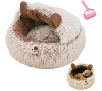 Warm Soft Plush Pet Bed,Cozy Cat Cave Bed with Hooded Cover,Non-Slip Round Soothing Pet Beds Cave for Winter Balcony Living Room Apartment Bedroom (Brown, 50cm*50cm/19.69in*19.69in)