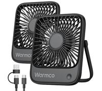 Warmco Lot de 2 ventilateurs de bureau USB C alimentés par câble (sans batterie), flux d'air puissant, 3 vitesses, petit ventilateur de bureau USB avec inclinaison à 180° pliable pour table de bureau