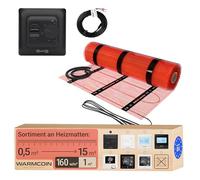 Warmcoin Tapis chauffant - Chauffage au sol électrique - Autocollant - Différentes tailles - 160 W/m² - Avec thermostat W70 - Noir (1 m²)