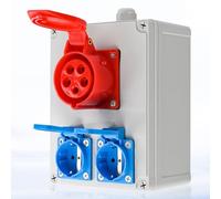 Warmfay Boîtier de distribution murale de courant électrique Pré-câblé, 2x 16A 230V prises Schuko + 1x CEE 16A 380V, boîtier étanche IP67 pour intérieur et extérieur