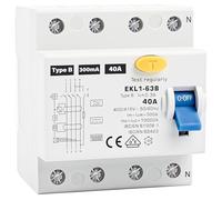 Warmfay Disjoncteur FI type B 40 A 300 mA 4 pôles, certification VDE, Disjoncteur différentiel RCD Interrupteur sensible au courant alternatif automatique pour bornes de charge, montage sur rail DIN