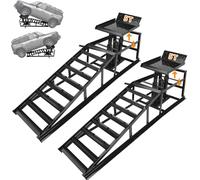 Warmfay Lot de 2 rampes d'accès hydrauliques pour voiture - 5T/5 000 kg - Hauteur de levage réglable de 250 à 385 mm - Avec protection contre les débordements - Pont élévateur pour voiture - Noir