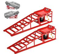 Warmfay Lot de 2 rampes d'accès hydrauliques pour voiture - 5T/5000 kg - Hauteur de levage réglable de 250 à 385 mm - Avec protection contre les débordements - Pont élévateur pour voiture - Rouge