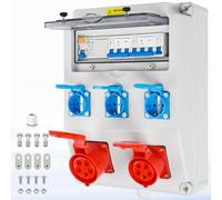 Warmfay Répartiteur mural pré-câblé, 3 prises Schuko 230 V + 1 x CEE 16 A et 32 A, distributeur de courant de construction avec interrupteur FI et interrupteur LS, boîtier étanche IP67 pour