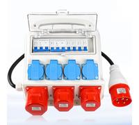 Warmfay Répartiteur mural pré-câblé, 4 prises Schuko 230 V + 2 CEE 16 A + 1 CEE 32 A, distributeur de courant de construction avec disjoncteur de protection, boîtier étanche IP67 pour l'intérieur et