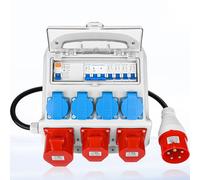 Warmfay Répartiteur mural pré-câblé Distributeur de courant, 4x prises Schuko 230V + 2x CEE 16A + 1x CEE 32A, Distributeur de courant de chantier avec disjoncteur différentiel et disjoncteur de ligne