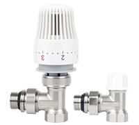 Warmfay Robinet thermostatique 1/2" - Kit complet de valve de radiateur - Tête thermostatique d'angle + raccord de retour pour radiateurs - Position anti-gel - Avec serrure