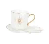 Warmhm 1 ensemble Tasse à Café Céramique Décorative avec Soucoupe de Tasses à Thé Evil Eye Parfait pour Service Hôtelier de Crémaillère