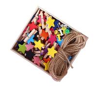 Warmhm 1 Jeu Pince en Bois Ensemble De Corde De Porte-Trombones Mini-Clips Titulaire Agrafe Support De Moniteur Photo Suspendue Clips Photo Suspendus Au Mur Bois De Pin 57 Pièces