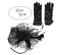 Warmhm 1Ensemble Chapeau de Fascinateur avec Voile Ensemble de Bijoux Perles Dentelle pour Femmes Accessoires Élégants pour Tea Party et Mariage