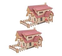 Warmhm 2 Ensembles Casse-tête en Bois Scie Sauteuse Modèle De Maison Artisanat Jouets à Assembler en Bois Ornements en Bois Bricolage Mini Kit De Construction De Maison Mini-Maisons Rouge