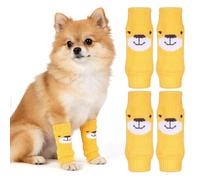 Warmhm 2 Ensembles Chaussettes pour Chiens Petits et Chiots Protection Articulaire Antidérapante avec Motif Ours Lot de Jaunes Confortables et Résistantes Toute L'année