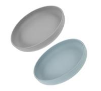 Warmhm 2 pièces Assiette Ventouse Antidérapante Silicone Incassable Plateaux pour Seniors et Personnes Handicapées Base Stable Renversement Gris Foncé Bleu Gris pour Usage Domestique