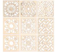 Warmhm 20 Pièces Pièces en Bois Accessoires Créatifs pour Bricolage Diy Carrées Ajourées Décorations Bois Style Bohème avec Corde pour Projets Artistiques et Garçon et Filles