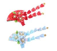 Warmhm 2pièces Épingles à Cheveux Japonaises Élégantes Avec Pompons Floraux Accessoires De Coiffure Faits Main Pour Kimono Pour Femmes Et Filles