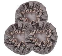Warmhm 3 pièces Bonnet de Imperméable Réutilisable pour Femmes et Adultes Double Couche Peva Épais Protection Cheveux pour Bain et Shampooing Gris