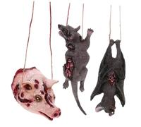 Warmhm 3 Pièces Décoration Suspendue Halloween pour Fête Ornements Muraux Effrayants avec Chauve Souris Tête de Cochon et Souris pour Ambiance Halloween Décoration Murale et Fenêtre
