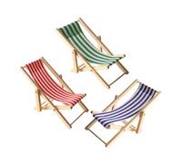 Warmhm 3 pièces Lot de Chaises Longues Pliantes Miniatures Bois pour Maison de Poupée Accessoires Plage Réalistes pour Décoration Modèle Bord de Mer Meubles Miniatures Durables et