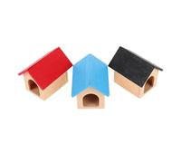Warmhm 3 Pièces Miniature Wooden Dog Houses for Dollhouse Scale Pet Accessories Educational Tiny Kennels for Mini Garden Puppy Playsets in and