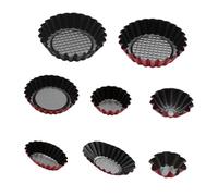 Warmhm 3 pièces Moule à Pâtisserie Acier pour Aux Œufs et Cupcakes Revêtement Antiadhésif Bordure Fleurie Épaisse Cuisson Uniforme pour Desserts Maison Noir et Rouge