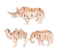 Warmhm 3 pièces Puzzle Bois Animaux à Assembler Modèles DIY Bois Écologique Kit de Maquettes Jeux de Construction pour Adultes Lot de Éléphant Chameau Rhinocéros