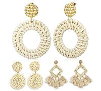 Warmhm 3paires Lot Boucles Oreilles Pendantes Rondes Circulaires Et Tissées Pour Femmes Filles Style Bohème