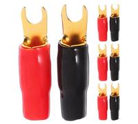 Warmhm 4 Paires de Cosses à Fourche Calibre 0 Awg en Laiton Solide Connecteurs de Fil à Fourche Rouge et Noir pour Câbles D’Amplificateur et Enceintes Fiches Électriques Adaptées aux