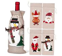 Warmhm 4 Pièces à Bouteilles de Vin Lin pour Noël de Vin avec Cordons Décoration Festive pour Célébrations et