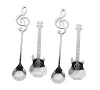 Warmhm 4 Pièces Cuillères à Café Acier Inoxydable Lot de Design Guitare et Note de Musique Cuillères Créatives pour Mélanger Café Thé Desserts Cadeaux Originaux pour Amateurs de Musique