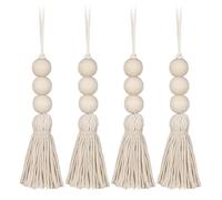 Warmhm 4pcs Guirlandes de Perles en Bois Perles de Ferme Tassels Rustiques Décor Campagnard Perles de Prière pour la Décoration de Porte et de Maison