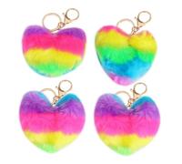 Warmhm 4pièces Porte-clés Pompon Boule De Fourrure Synthétique Douce Avec Pendentif Cœur Arc-ciel Décoration Légère Pour Clés Et Sac Lot De Multicolores
