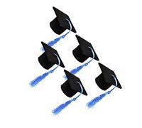 Warmhm 5pièces Mini Couvre-Bouteilles Forme De Chapeau De Doctorat avec Pompons Décoration De Bouteille pour Fête De Graduation Couleur Bleu