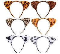 Warmhm 6 Pièces Bandeau Oreilles de Chat Léopard en Tissu, Facile à Porter et Portable, Accessoire Chic pour Fête ou Présent Entre Filles et Amies Plusieurs styles