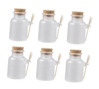 Warmhm 6ensembles Bath Salt Storage Jars with Wooden Cork and Spoon Refillable Frosted Bottles for Personal Care and Beauty Salon Use