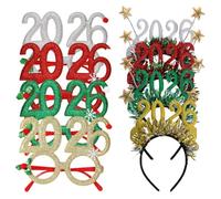 Warmhm 8 Accessoires de Fête Du Nouvel An 2026 : Serre-tête, Diadème, Paillettes, Lunettes, Montures de Lunettes, Accessoires Photo pour La Soirée Du Nouvel An.