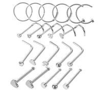 Warmhm Anneaux de Nez en Acier Inoxydable 21 Pièces, Clous de Piercing pour Femmes, Ensemble Bijou de Corps Argenté, Bijoux de Piercing Nez, Accessoire Mode pour Style Aléatoire