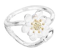 Warmhm Bague Fleur De Lotus Ouverte Réglable, Bagues Esthétiques Féminines En Alliage Doré, Bijou Délicat Pour Soirée, Mariage Et Usage Quotidien, Taille Unique Ajustable, Couleur or