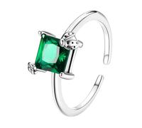 Warmhm Bague Ouverte en Argenté S925 Zircon Vert de Fête Élégant pour Femme Accessoire Ajustable et Confortable Saint-Valentin