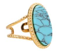 Warmhm Bague Turquoise Ovale pour Femme avec Fermeture Ajustable Design Bohème Vintage et Fini Doré pour Stacker et Accessoiriser