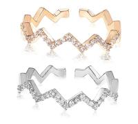 Warmhm Bagues Ouvertes Réglables Pour Femmes Style Vagues En Argenté Sterling 925 Léger Ajustable Pour Usage Quotidien Et Occasions Spéciales Lot De 2 Pièces or Et Argenté