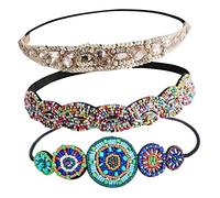 Warmhm Bandeau Élastique à Perles 3Pcs Accessoires Cheveux Femme Style Années 70 Élastique pour Mariage Bureau Plage